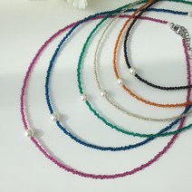 하나더좋은 스와로브스키 진주 포인트 컬러 원석 스피넬 초커 목걸이 6color