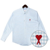 아미 23SS HSH113 CO0023 475 남성 하트로고 체크 긴팔 셔츠