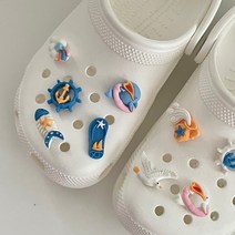 여름 블루 바다 푸른 여수 포항 제주도 돌고래 오션 물고기 구름 고래 신발꾸미기 슬리퍼 신발 단추 꾸미기, 갈매기