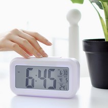 스마트 디지털 알람시계 스누즈 캘린더 온도 탁상 책상 전자 인테리어 무소음 시계, 화이트