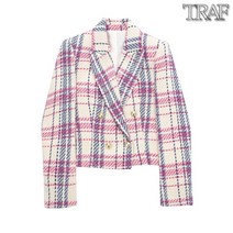 케이프자켓 하운드체크자켓 TRAF ZARA 여성 모직 숏 트위드 크롭 배색자켓