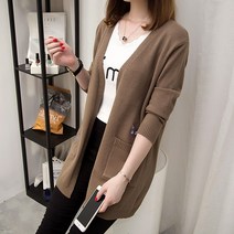 스타일아유 여성용 고양이 패턴 자수 롱 가디건 스웨터 [AYA8CD0118]
