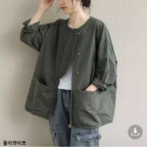 줄리엣이뽀 빅사이즈 여성 라운드 카라 대형 포켓 캐주얼 오버핏 긴팔 간절기 짧은 재킷 KJK-3807