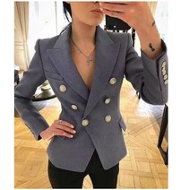 데님느낌의 트위드 청블루 더블브레스트 자켓 여성 카라 은단추 6개 블레이저 여성큰옷 작은옷 캐주얼재킷