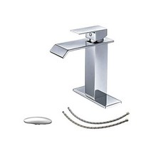 BWE 욕실 수도꼭지 크롬 모던 폭포 싱크대용 팝업 배수구 1 싱글 홀 싱크 부품 스파우트 화장실 화장대 스토퍼 오버플로우 및 공급 호스 핸들 스퀘어, 7.1 Inch Regular Version_Chrom