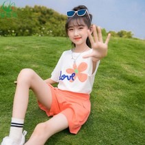 셀럽당 소녀용 여름 플라워 반팔 티 반바지 상하복