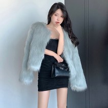 모피코트 MEXZT-패션 하라주쿠 인조 여우 모피 코트 여성용 스타일 슬림 가죽 자켓 캐주얼 내츄럴 컬러 오픈 스티치 겨울 상품