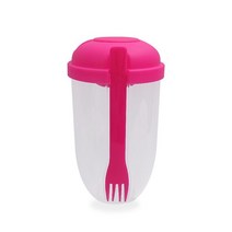 예쁜 피크닉 소풍 도시락통휴대용 아침 컵 시리얼 너트 요구르트 샐러드 컵 용기 세트 포크 소스 컵 병 식, 한개옵션1, 04 Pink