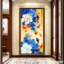 재산이 불어나는 비즈그림 블루 모란꽃 구어도 보석십자수, 50x90CM