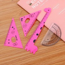 건축 제도 용품 카와이 만화 직선 삼각형 눈금자 각도기 제도 드로잉 학교 사무용품 4 개/세트, 01 pink