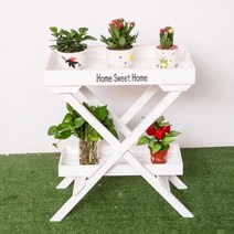 씽로드 빈티지 원목 손잡이 화분스탠드 정원 원예 화분진열대 고급레스토랑 물건거치대, D 알파벳 화이트