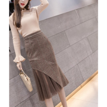 Dingding여자 모직 스커트 롱 치마 머메이드 가을 겨울 BL28