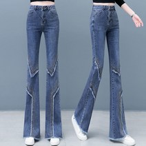 슬림청바지 봄 여름 데님팬츠 여성 부츠컷 날씬해 보이는 밴딩웨스트 핫픽스 세미 플레어 스판 퍼트리밍 여자 4998147186