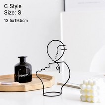 북유럽 현대 장식 오브제 조각 동상 인테리어 집들이선물 nordic wrought iron 품 추상 캐릭터 얼굴 아트 쥬얼리 랙 레트로 금속 라인 공예품 홈 룸, C-Size S