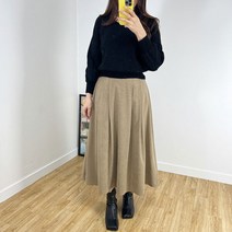 4color 코듀로이 허리밴딩 골덴 A라인 핀탁 주름 플레어 롱스커트