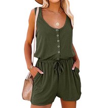 바디프로필컨셉 하이레그 여름 점프 수트 Summer ButtonEmbellished Jumpsuit 여성 캐주얼 슬림 피트 레이스 업 포켓 블랙 바디 슈트 패션 스트리트 루즈 와이
