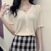 스타일아유 여성 여름 예술핏 골지 슬림 반팔가디건 라운드넥 크롭반팔티 니트 숏 카디건 단추 티셔츠
