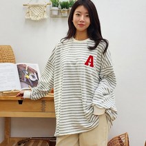 브리스살롱 유니크 캐주얼룩 A 단가라 롱 박스티 빅사이즈스트라이프티 bs2675