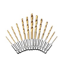 13PCS 육각 드릴비트 기리 임팩 스텐용 철 골드 세트 구멍 홀 천공 HSS 직수입 날 목공용 드라이버, 13P육각드릴비트
