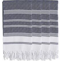 BOSPHORUS 4개 세트 터키산 면 목욕 해변 Peshtemal Fouta 타월 담요 다이아몬드 직조 사전 세탁 XL 180.3x91.4cm71x36인치 네이비 USA 미국, Navy