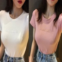 감성갤러리 1+1 여성 데일리 레터링 스판 반팔 티셔츠 S-C029