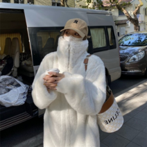 화이트롱후리스 테디베어자켓 테디베어코트 풍성한후리스 플리스재킷 자켓