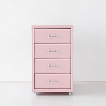 마켓비 FIHA 낮은서랍장 철재 책상서랍 4단, 핑크 7346.5073
