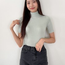투데이앤룩 여성용 뉴트럴톤 슬림 반팔 폴라 티셔츠