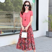 여성치마세트 플라워투피스 빅사이즈루즈핏Q02