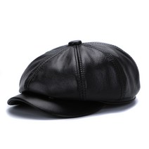리얼 가죽 모자 남추 소가죽 캡 캐주얼 패션 보온 팔각모 중장