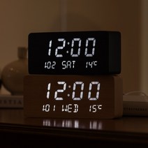 4종 무선충전 탁상시계 우드 인테리어 무소음 디지털 전자 알람 LED 탁상시계, 1_충전 데이트 블랙