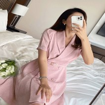 악녀일기 / (미디) S 에비뉴 숄카라 트위드 원피스(벨트set)