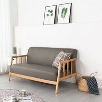 에보니아 [에보니아]메이플 원목 2인 소파 고무나무/패브릭/PU가죽 쇼파, PU인조가죽 카푸치노