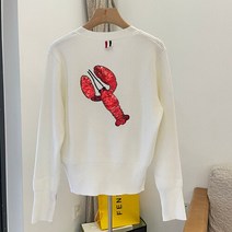 스팽글가디건 빤짝이 TB 카툰 스팽글 랍스터 스웨터 여성용 카디건이 달린 가을 겨울 네 줄무늬