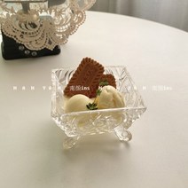 유럽식 빈티지 부조 유리 그릇 디저트 샐러드 그릇, 투명200ml[구경 10.2 총 높이 6.3cm]
