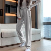 스마일 스트링 트레이닝 여성 바지 와이드 조거 팬츠