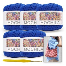 [니뜨]모칠라실(45g)x5볼+모사용코바늘4/0호+다미체크숄더백도안, 18_블루