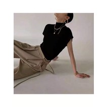 하프 터틀넥 조끼 니트 느슨한 조끼 여성용 티셔츠