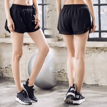 KJN-P39_여자2겹반바지트레이닝_래쉬가드요가복, S, 블랙