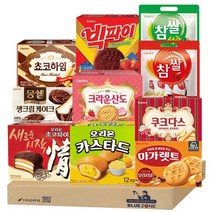 블루존 사무실 탕비실간식 파이 과자 10종 세트 (오리온초코파이+오리온 카스타드+참쌀선과+참쌀설병+몽쉘+마가렛트+빅파이+초코하임+쿠크다스+딸기산도)