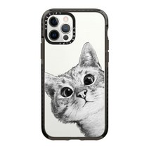 CASETiFY 아이폰 12/아이폰 12 프로용 임팩트 케이스 - 양자리 모스 스티커 - 투명 블랙, peekaboo cat on rose gold