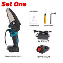 [해외]4 인치 미니 전기 전기 사슬 톱 배터리 표시기가있는 전기 톱 Makita 18V 배터리 용 충전식 목공 정원 도구, 하나를 설정, 영국