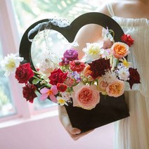 꽃다발포장지 꽃자재 예븐 꽃 포장지 부자재 하트 휴대용 장미 상자 포장 선물 가방 꽃다발 종이 바구니 꽃집 포장 용품 결혼 선물 발렌타인데이, D