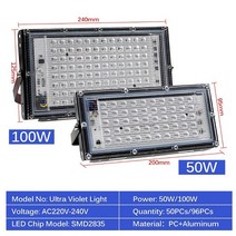 UV 투광 조명 50W 100W LED 무대 블랙 라이트 자외선 홍수 효과 빛 할로윈 크리스마스 댄스 DJ 디스코 파티 바, [01] UV Floodlight Lights, [02] 100W, [01] 220v EU Plug