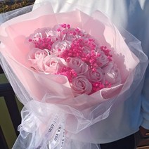 발렌타인데이 선물 와이프 여자친구 초대형 완제품 믹스 드라이 플라워 부케 영생 꽃 세트 장미 안개꽃, [큰 번치] 19 핑크 뷰티 장미 Gypsophila, 창조적 인 꽃다발