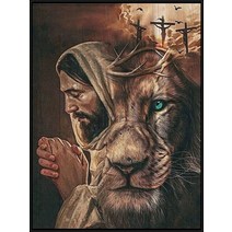 보석십자수 창업 도구 사자 양과 십자가 예수 5d 다이아몬드 페인팅 기독교 신 기호 전체 드릴 자수, 1_35x25cm 정사각형