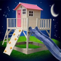 야외 오두막 미끄럼틀 원목 어린이집놀이터 조립식, 우드주택 블루 슬라이드470x230x241cm
