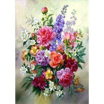 올레보 액자 캔버스형보석십자수 Diy세트 라운드 비즈 핫 제품 꽃 30 X 40 cm, 1세트, G1429.올레보 꽃