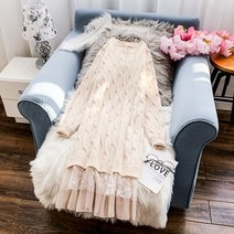 2023 써스데이 아일랜드 하라주쿠 스타일 원피스 대형 옷 가을 겨울 레이스 스티치 스웨터 드레스