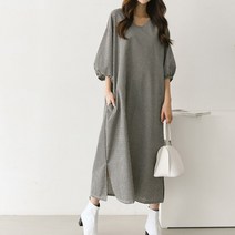 파트투 원피스 봄신상 체크 셔링 브이넥 5부소매 여성 여자 박스핏 오버 루즈 롱원피스